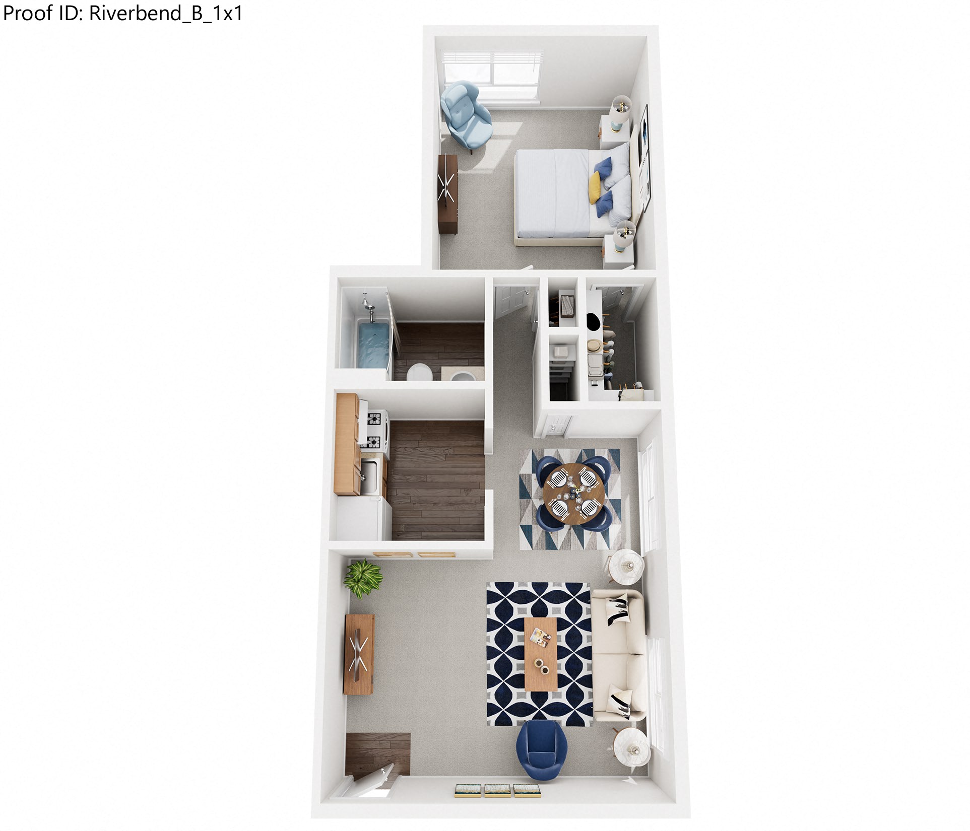 Floor plan for 1 bed, 1 bath, 700 sqft